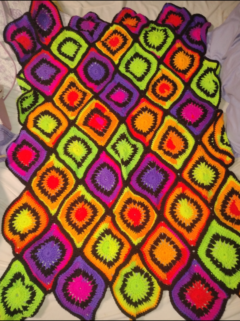 Handmade Vibrant Neon Crochet Baby Blanket - Multicolor